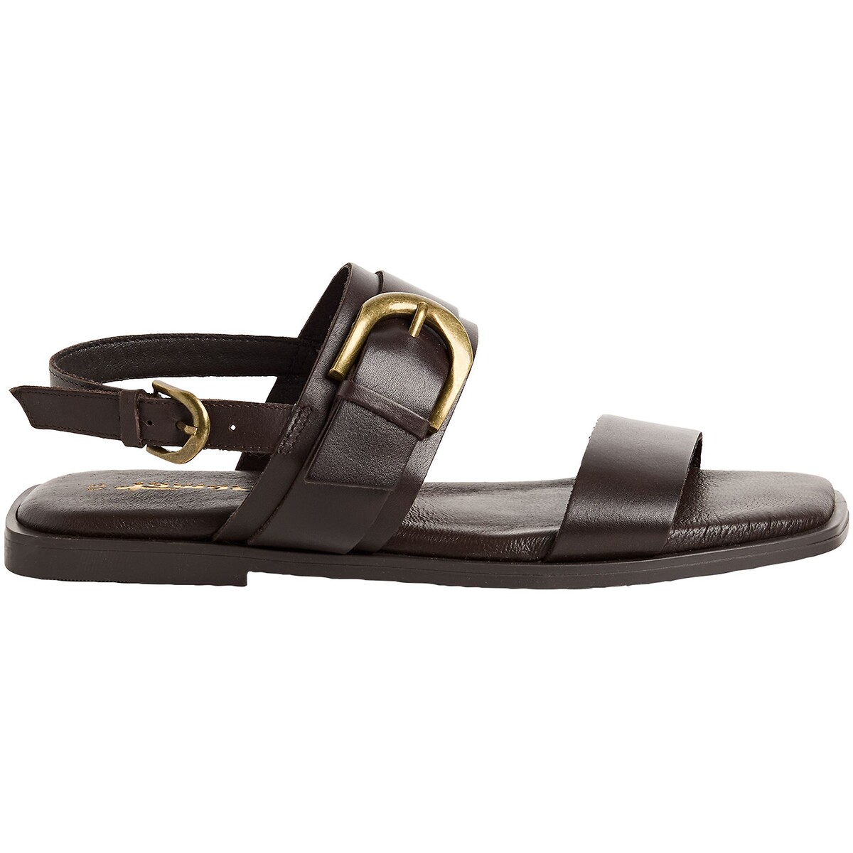 Sandales plates en cuir marron, TAMARIS