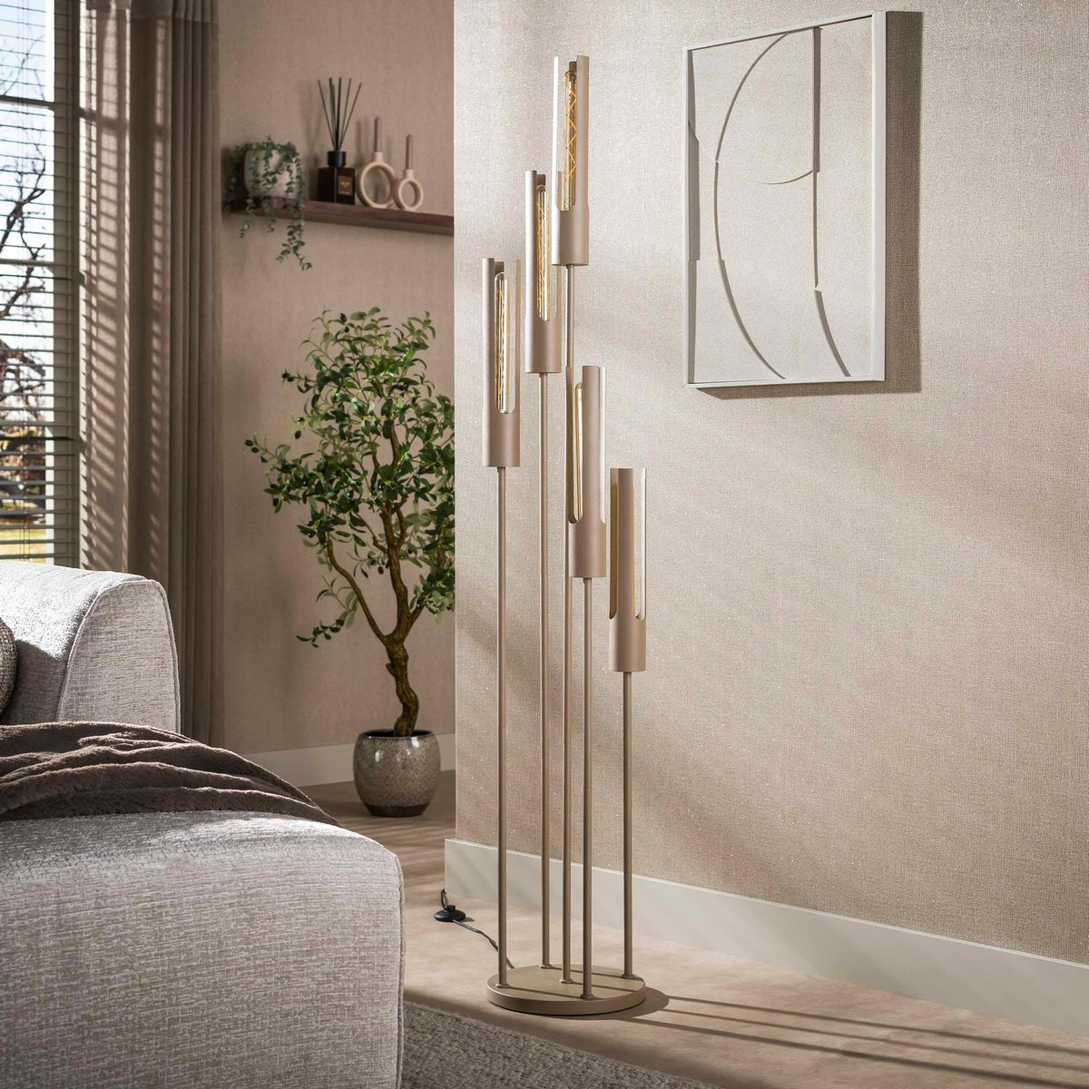 Lampadaire en métal, 5 tubes RALF beige, PIER IMPORT
