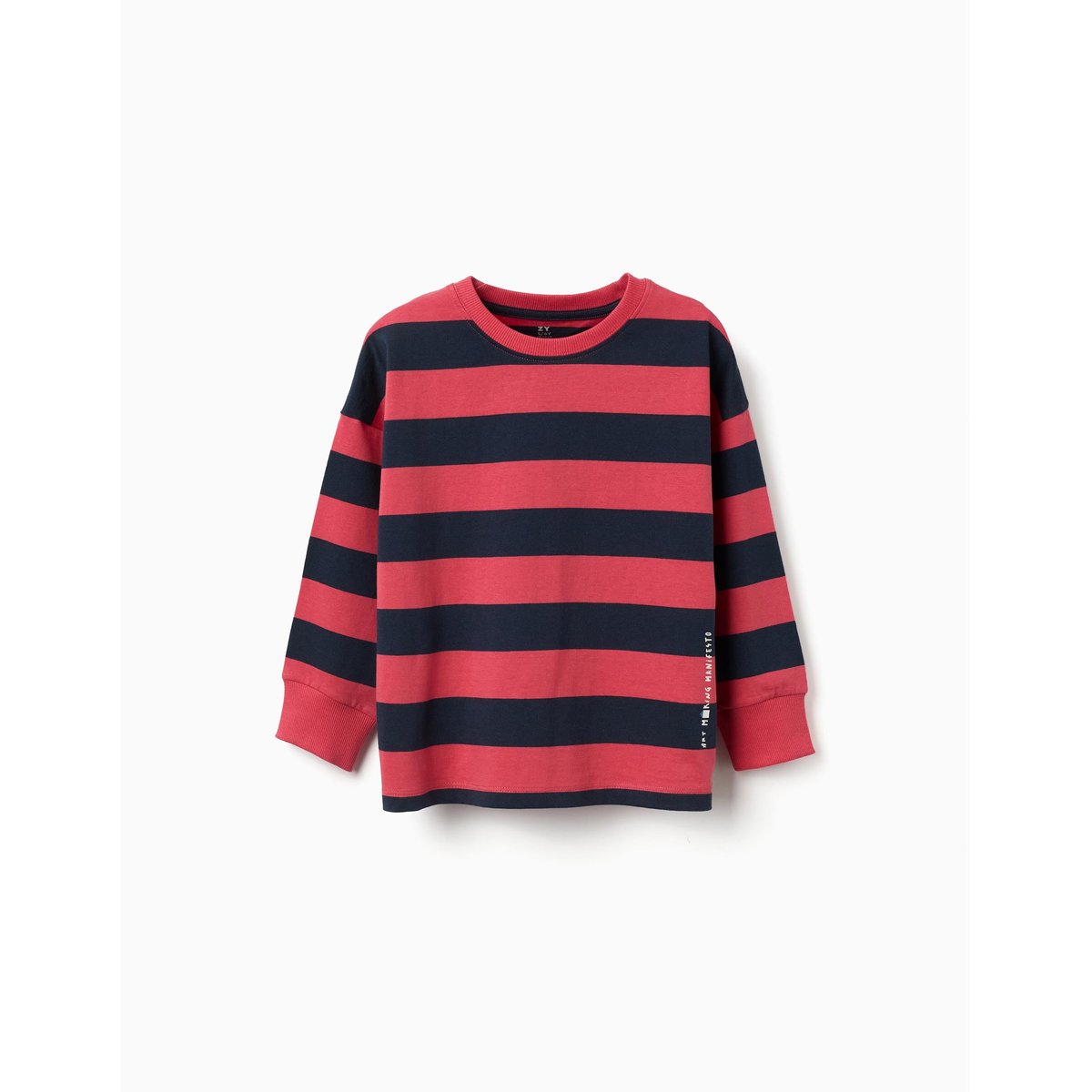 T-shirt à manches longues en coton à rayures et imprimé rouge, ZIPPY