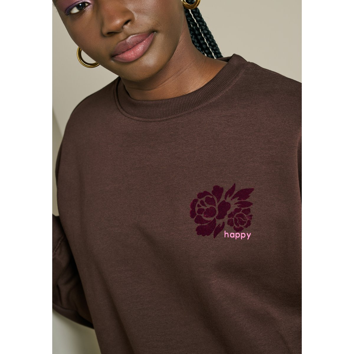 Sweat à noeud brodé brun fonce chocolate, LOLALIZA