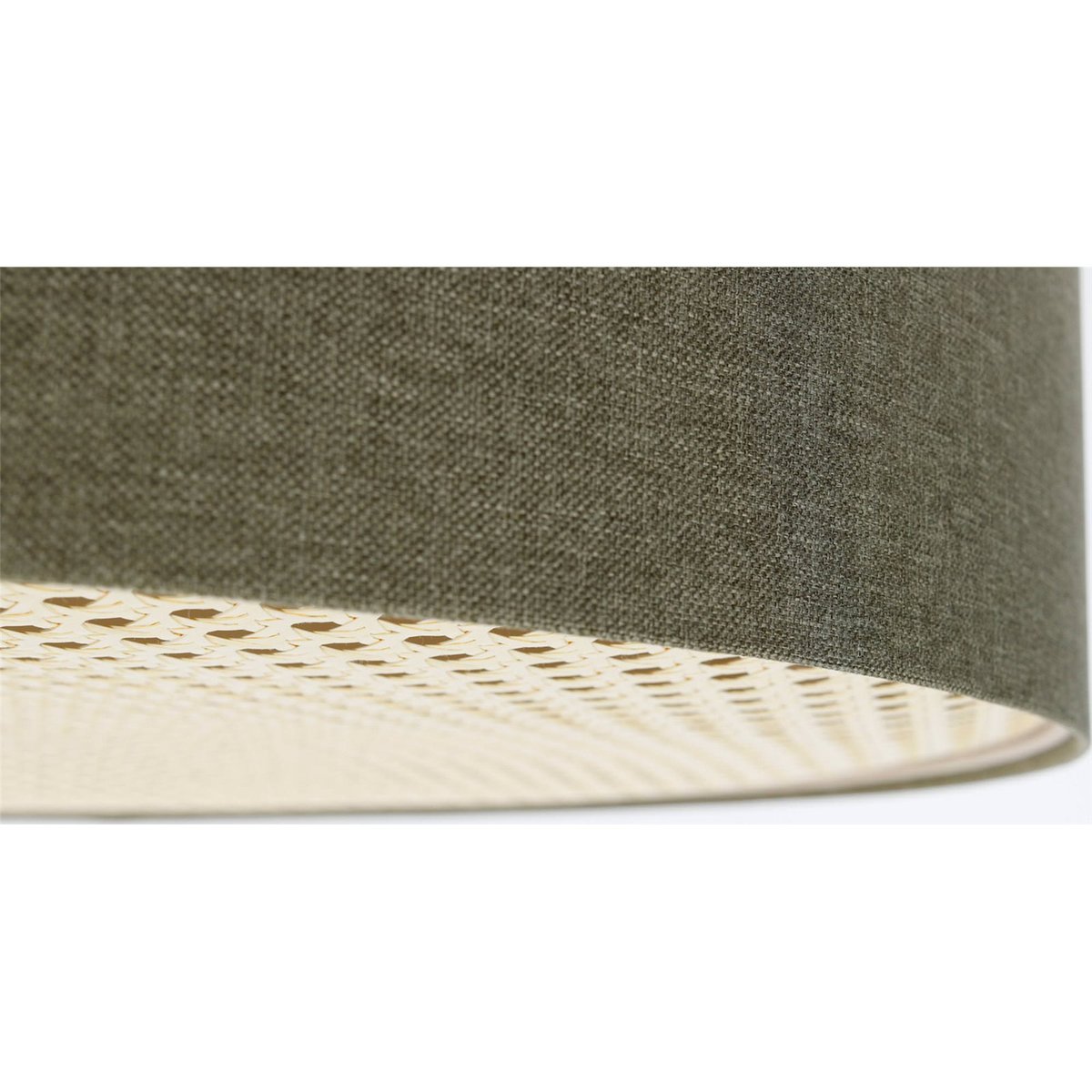 Plafonnier rond en tissu avec diffuseur rotin Boho Elegant vert avec touche rotin naturel, BPS KONCEPT
