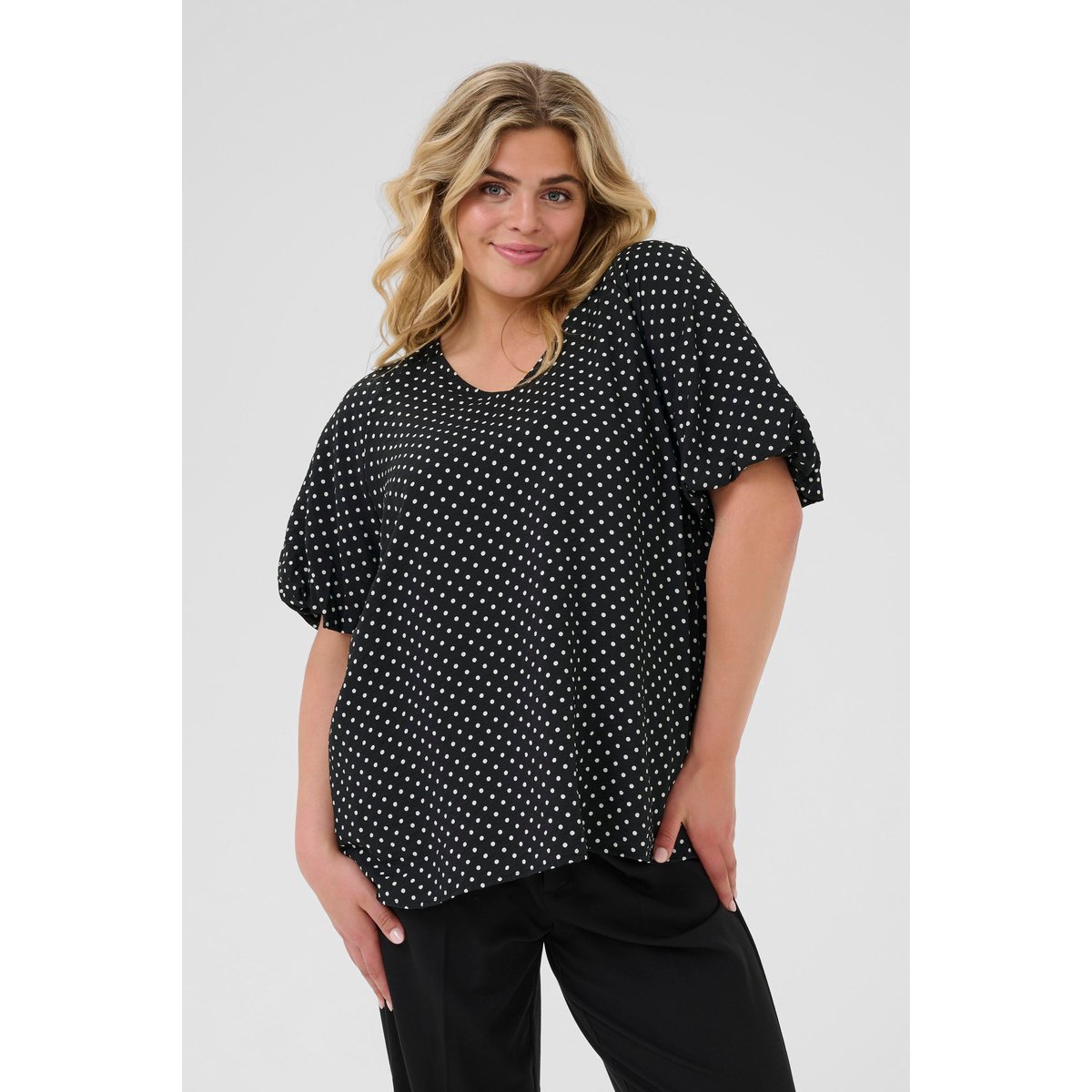 Blouse à manches courtes noir blanc pois, KAFFE CURVE
