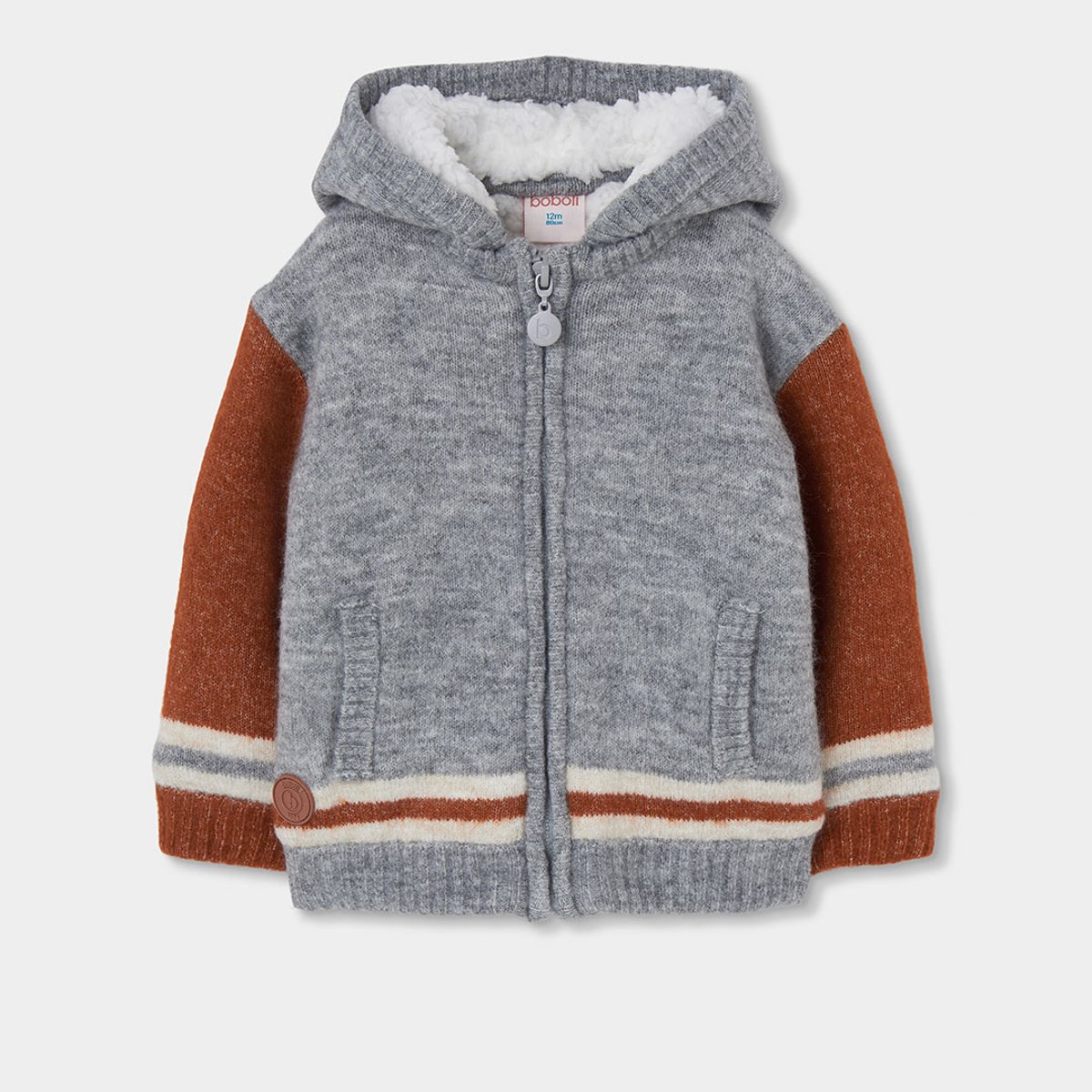 Veste garçon en maille à capuche gris, BOBOLI