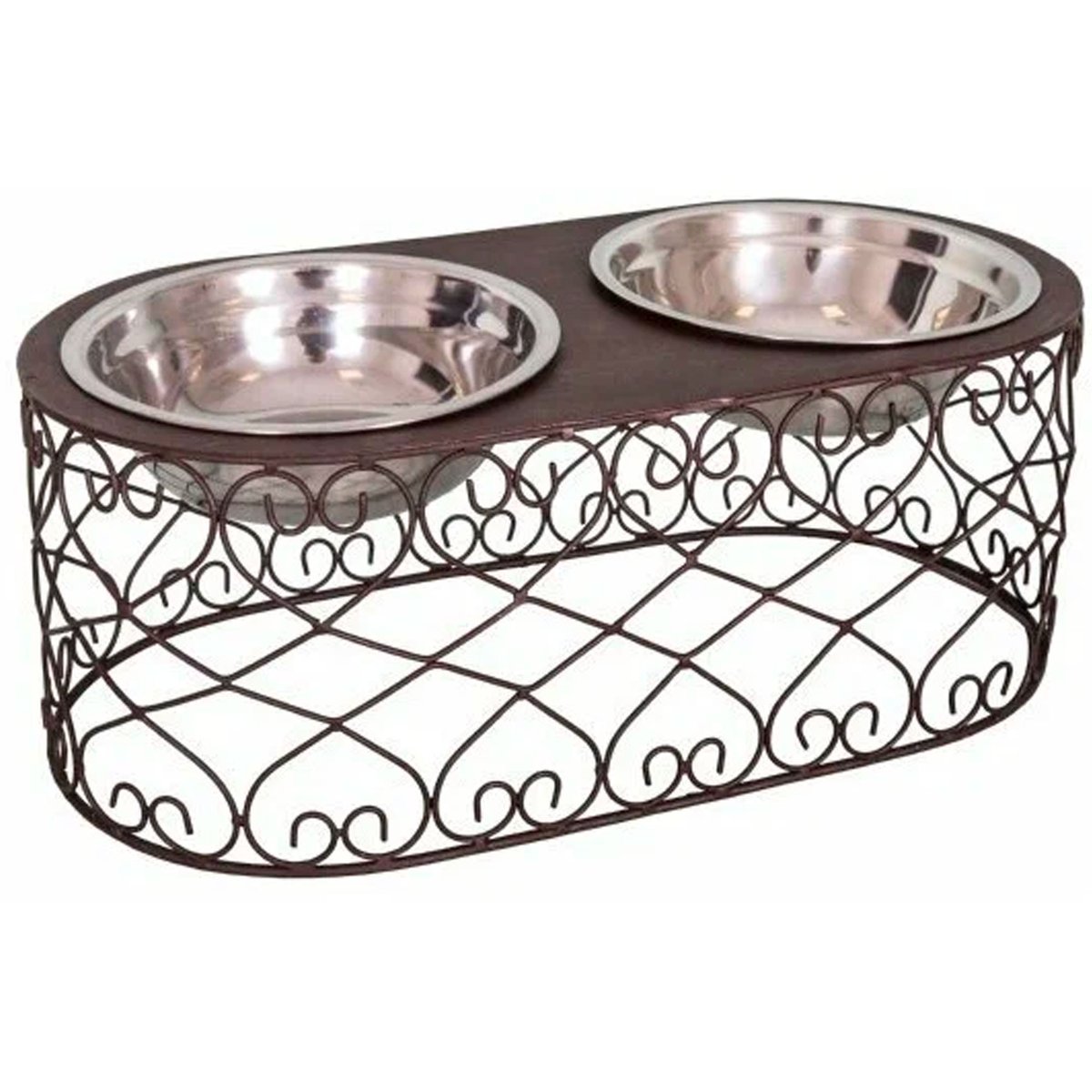 Porte gamelles + 2 gamelles inox 40x20x15cm marron, WADIGA