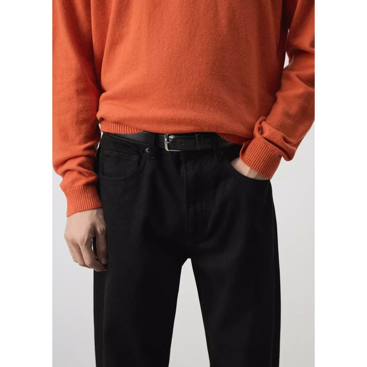 Jean 100 % coton relaxed-fit black denim, MANGO MAN