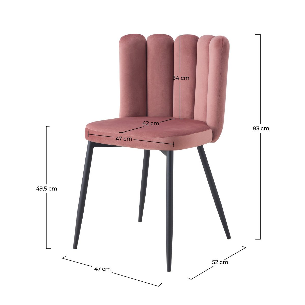 Lot de 2 chaises en velours et pieds en métal - ROSY vieux rose, MAISON PAVANE