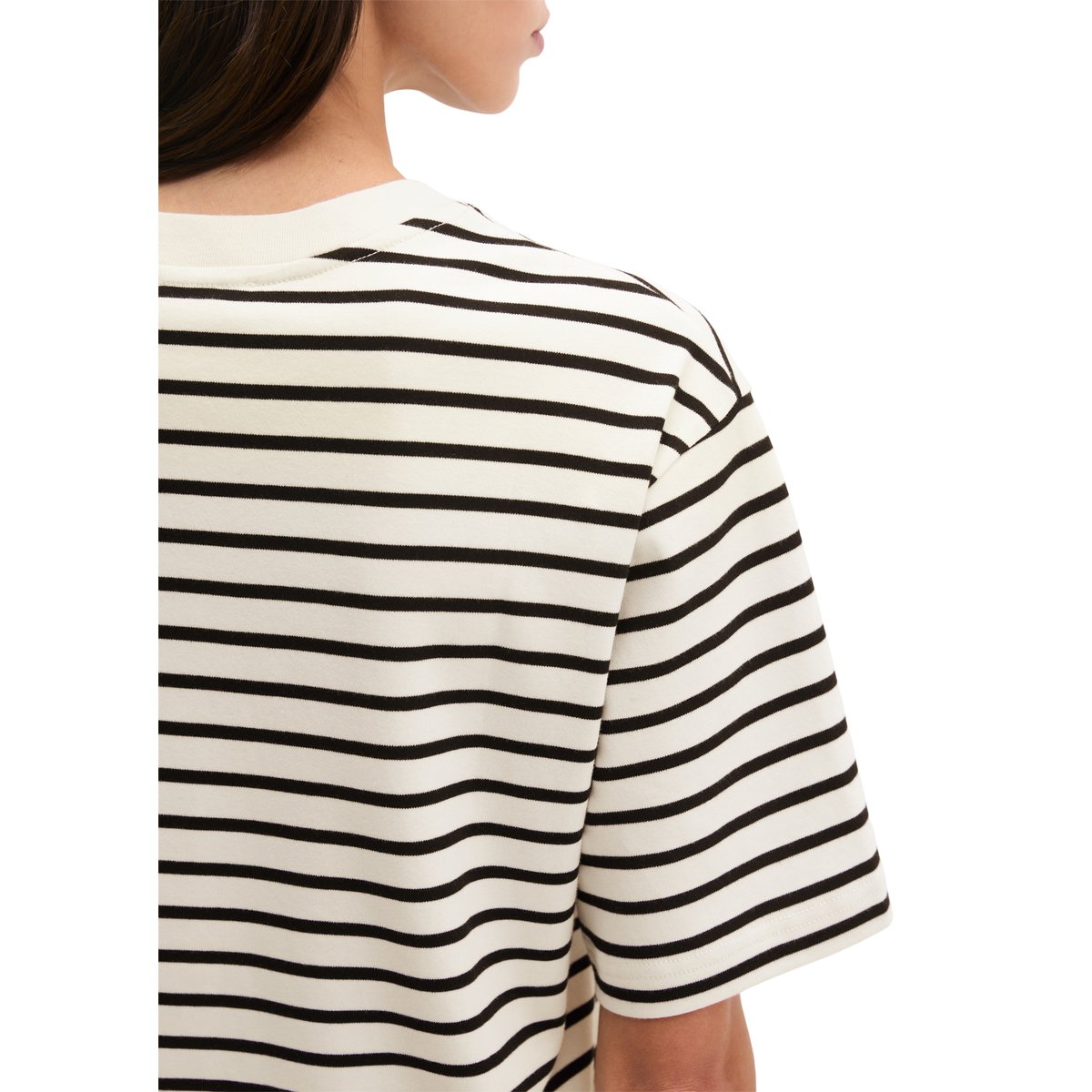 T-shirt rayé relaxed en jersey interlock léger blanc, MARC O'POLO