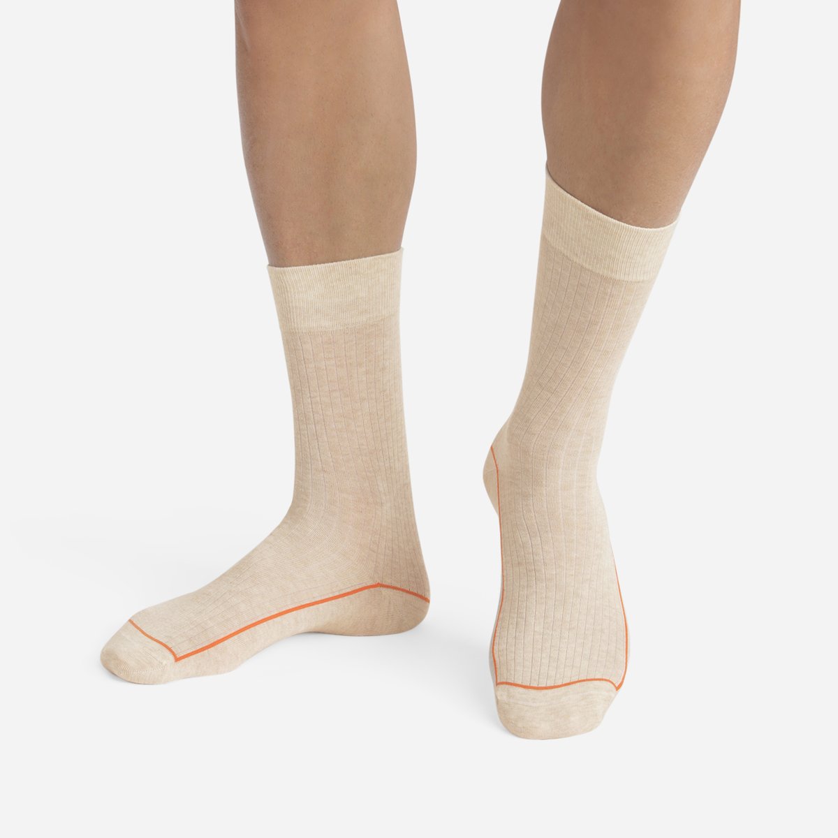 Mi-chaussettes côtelées liseré coloré beige chiné, DIM