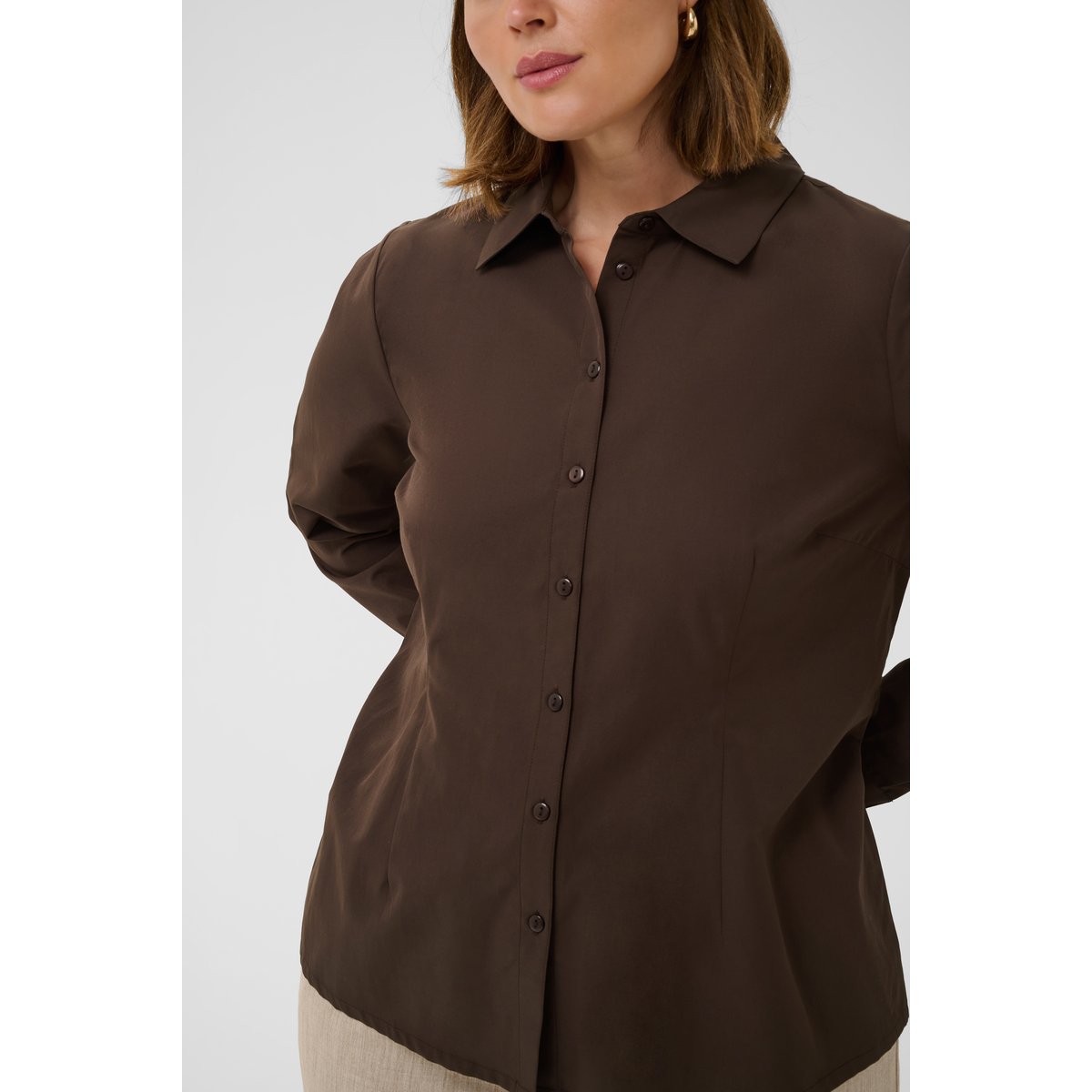 Chemise à manches longues marron coffee bean, KAFFE CURVE