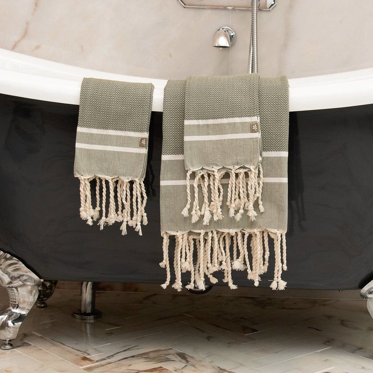 Foutas de bain (1+2) coton STOCKHOLM vert olive, FEBRONIE