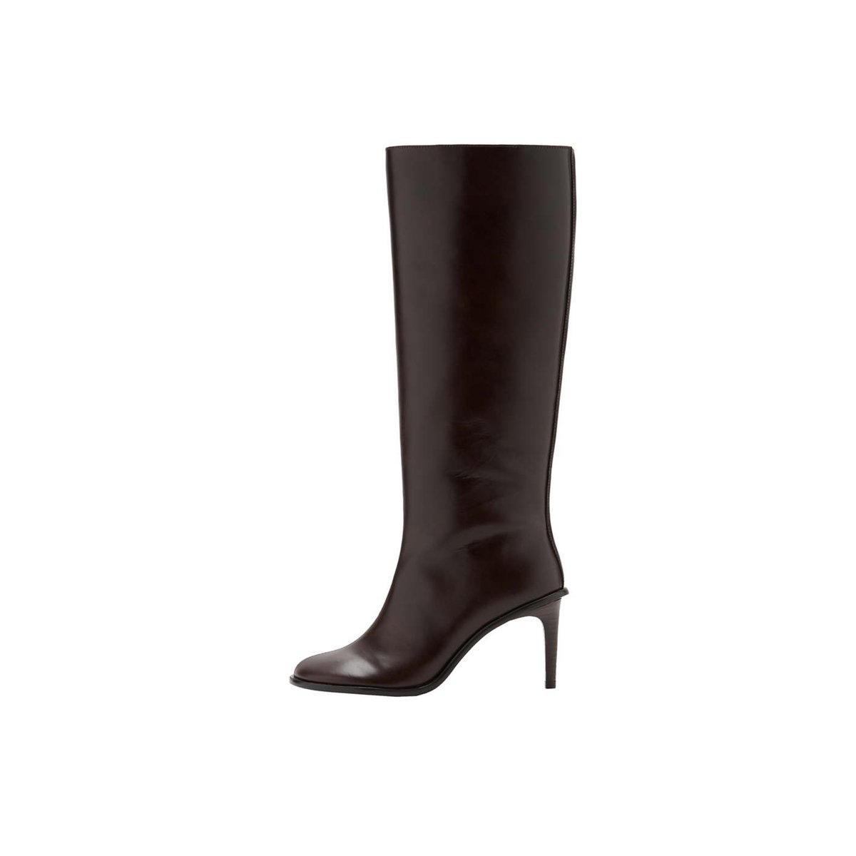 Bottes hautes talon cuir chocolat, MANGO