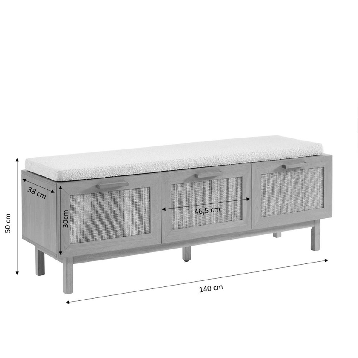 Banc d'entrée avec rangement à chaussures en bois et cannage L140cm- JUNE bois clair, DRAWER