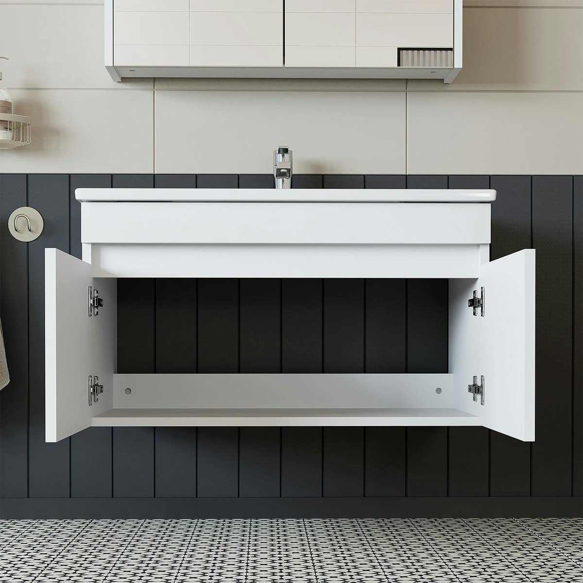 Meuble vasque 85 cm 2 portes LAAN blanc, PIER IMPORT