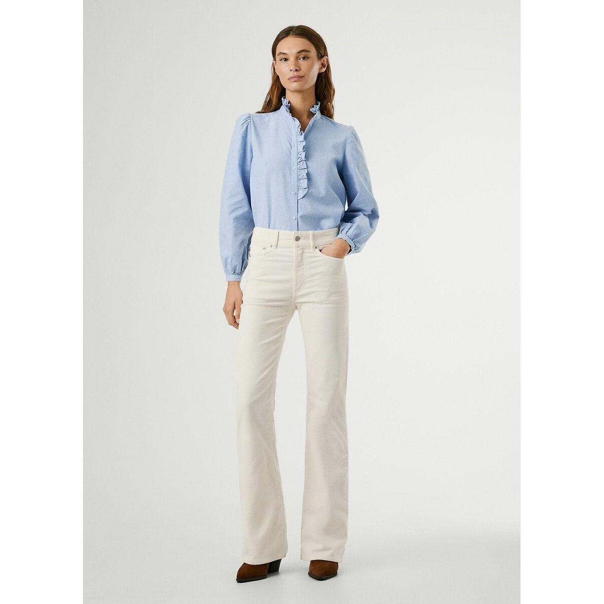 Corduroy Flared Trousers ecru , PEPE JEANS