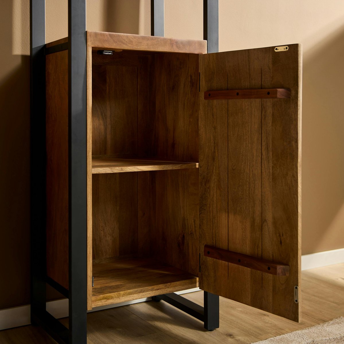 Colonne étagère en bois 1 porte 2 niches MILORA naturel, PIER IMPORT