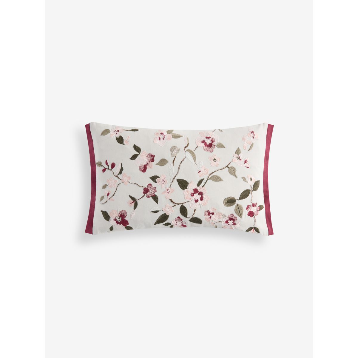 Coussin à fleurs brodées 50 x 30 cm rose, NEXT
