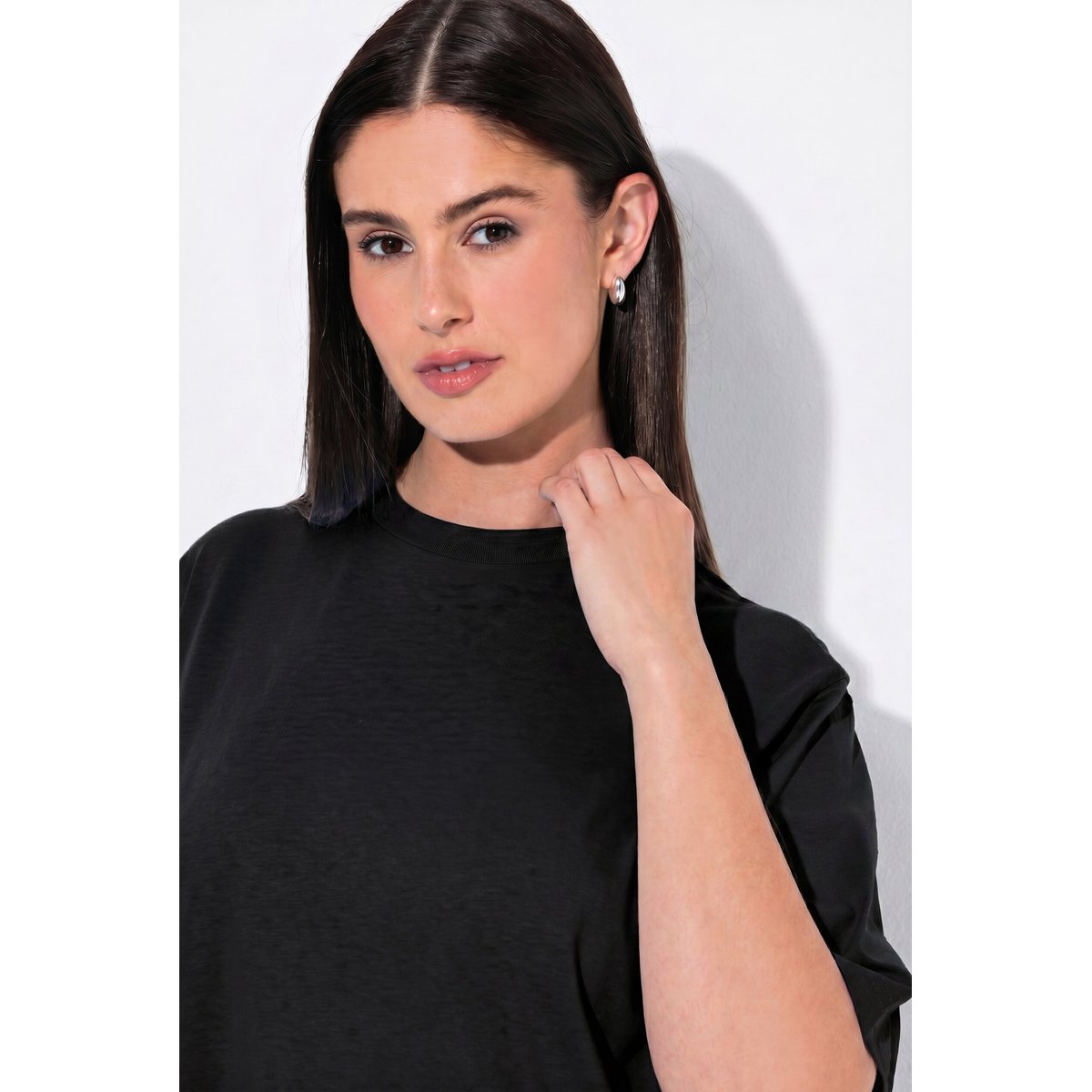 T-shirt col montant, manches courtes noir, ULLA POPKEN