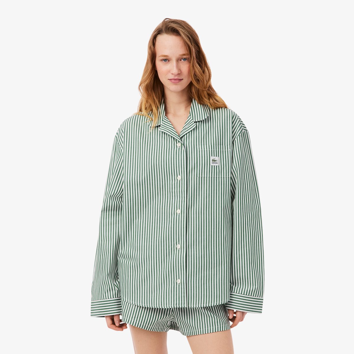 Ensemble de pyjama rayé popeline oversize vert-291, LACOSTE