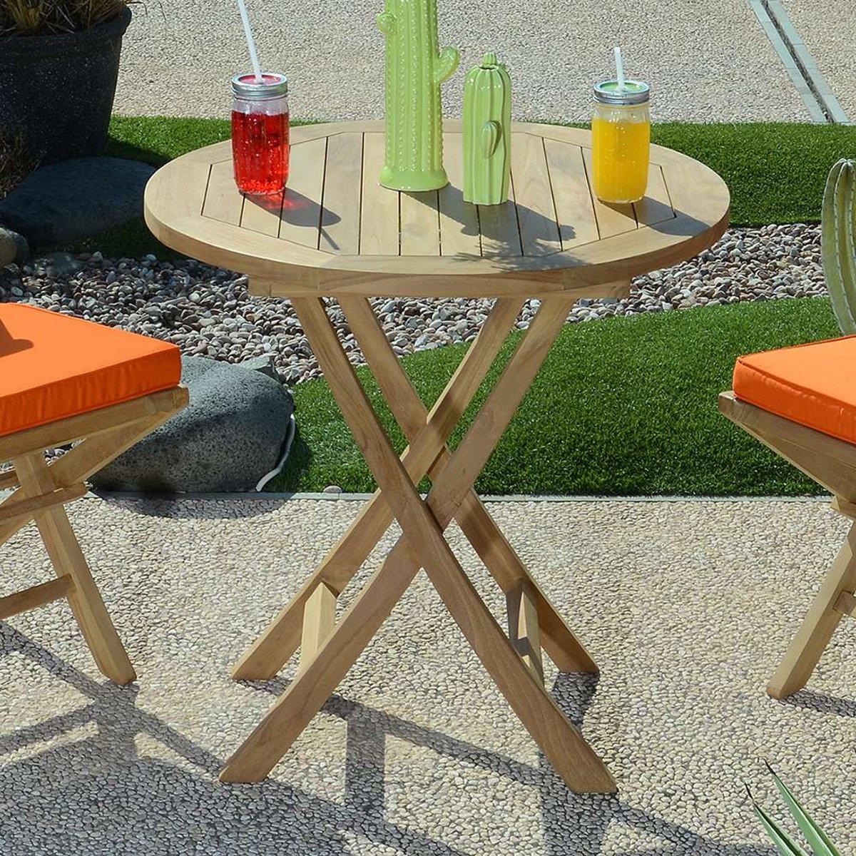 Table pliante ronde en teck massif Opio ø 75 cm naturel, TECK ATTITUDE