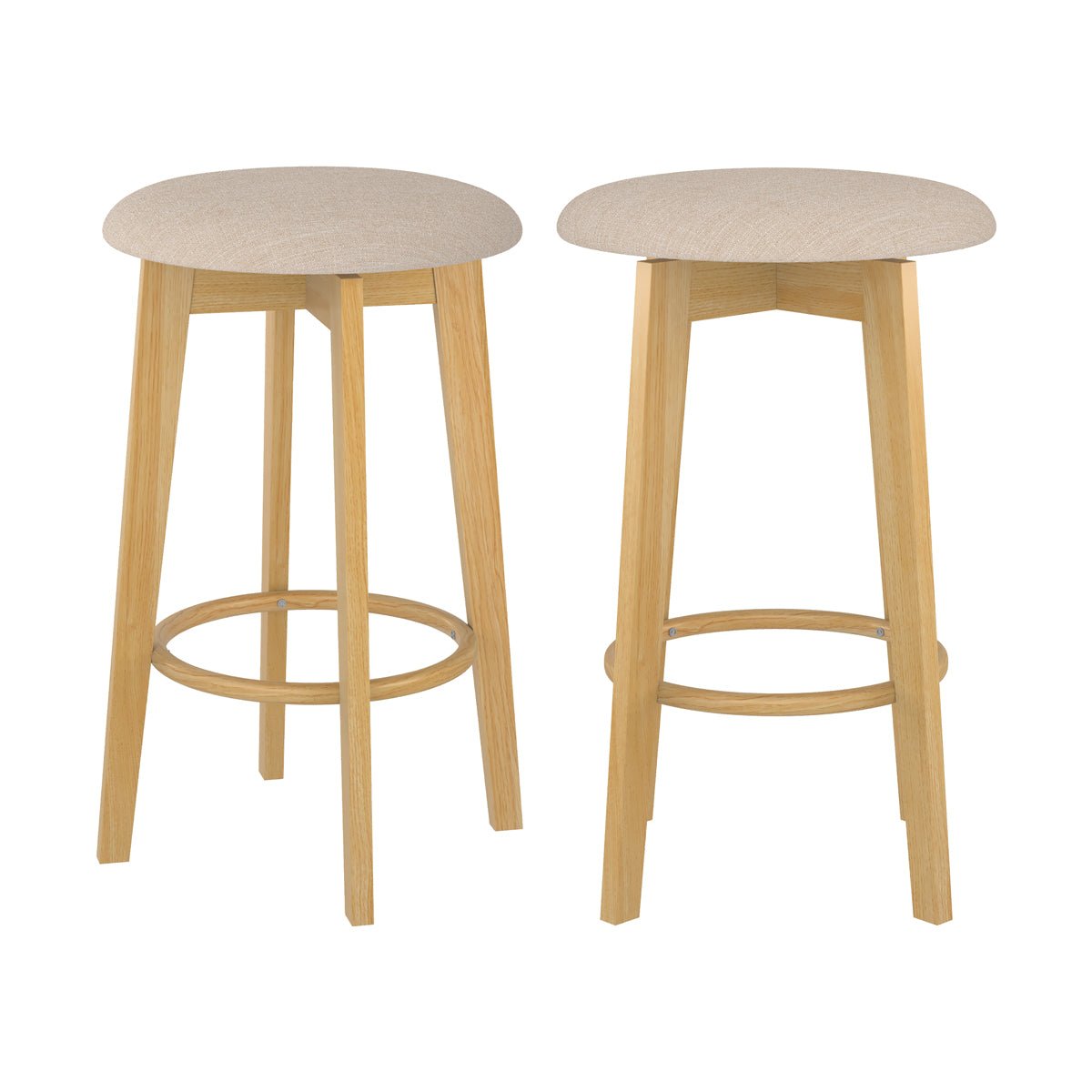 Lot de 2 tabourets pour îlot central 66 cm en tissu - VAHINA beige et bois clair, MAISON PAVANE