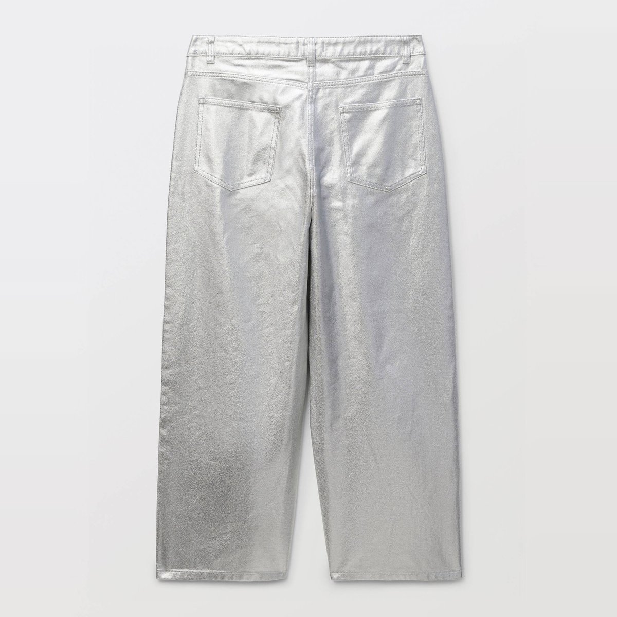 Jean large enduit é en coton silver, MONOPRIX