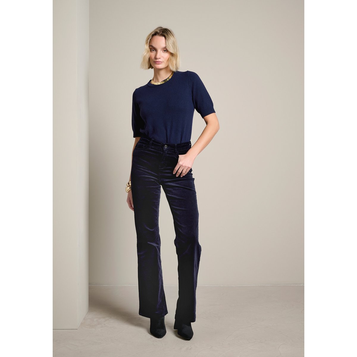 Pantalon bootcut taille haute bleu marine, LOLALIZA