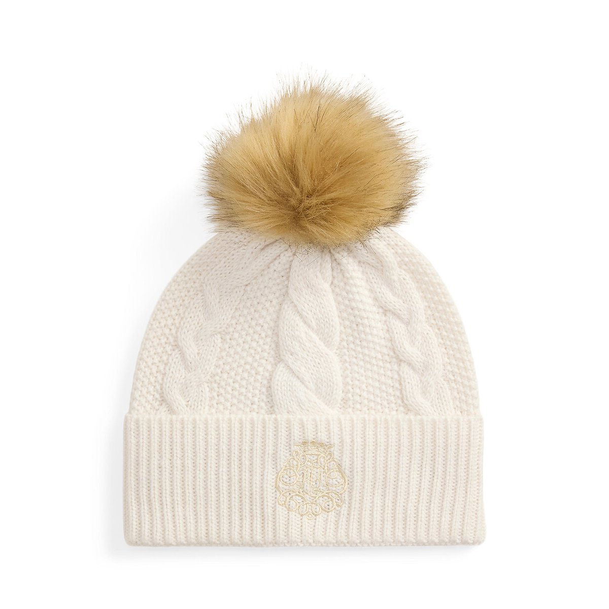 Bonnet torsadé à pompon crème, LAUREN RALPH LAUREN
