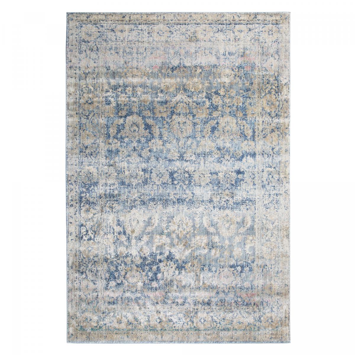Tapis salon et chambre tissé motif abstrait BELANO bleu, beige, rose, UN AMOUR DE TAPIS