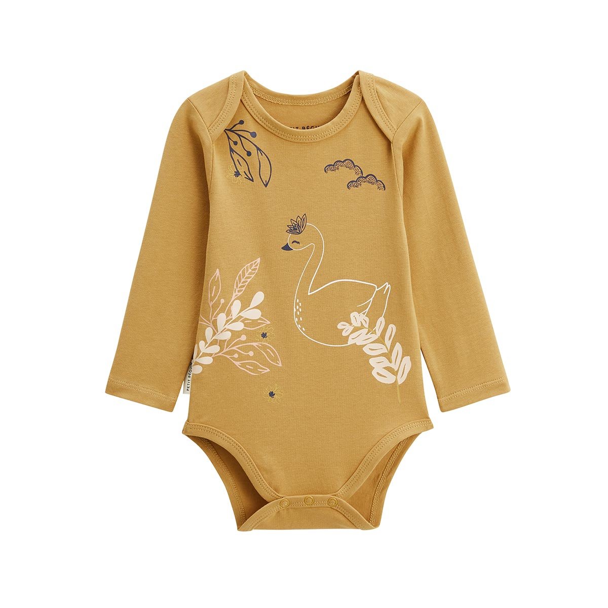 Lot de 2 bodies bébé manches longues Swan ocre, PETIT BEGUIN