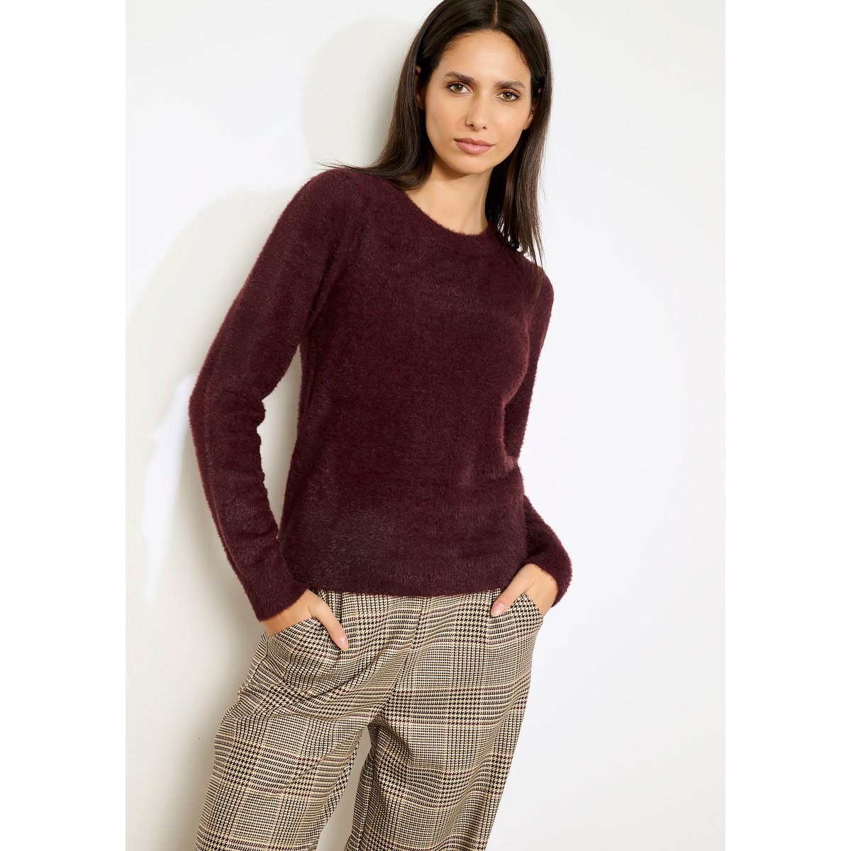 Pull en maille douce bordeaux wine, LOLALIZA