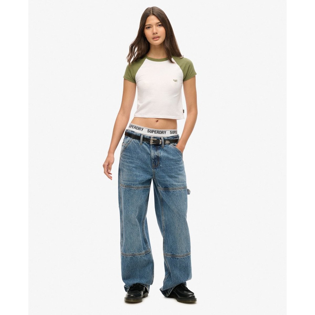 T-shirt de baseball baby court optic/kaki olive, SUPERDRY