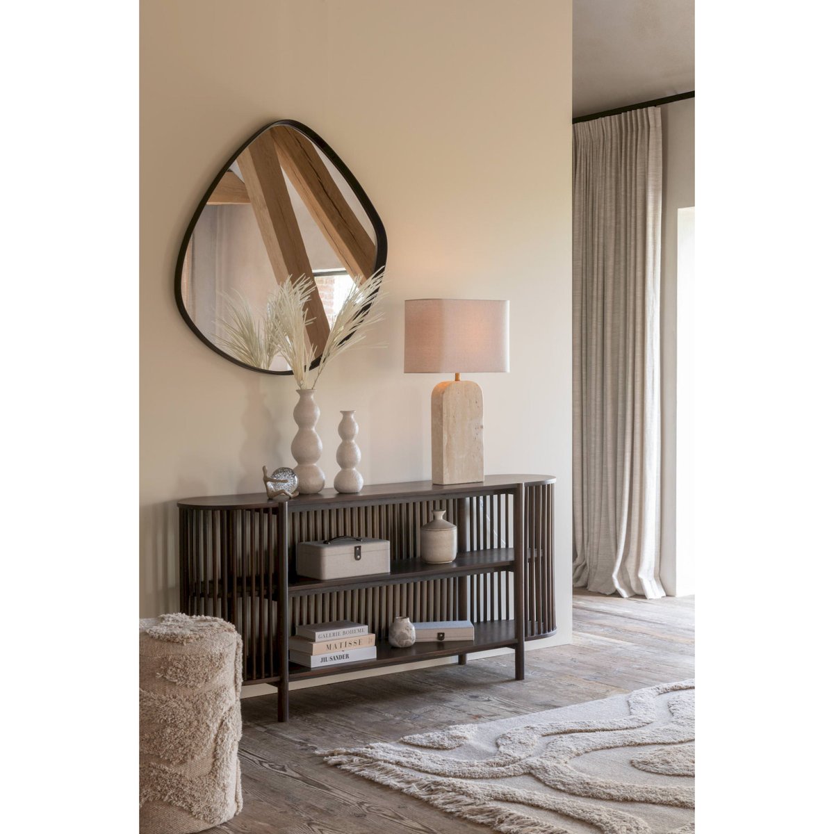 Lampe rectangulaire en pierre travertin pour salon beige travertin naturel, RECOLLECTION