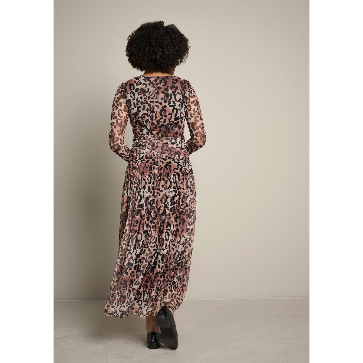 Robe midi drapée imprimée brown coffee, LOLALIZA