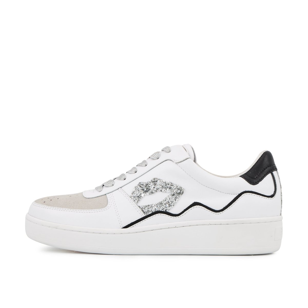Baskets En Cuir Loulou blanc silver, BONS BAISERS