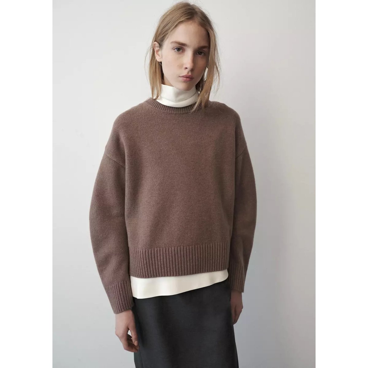 Pull-over laine col rond marron moyen, MANGO