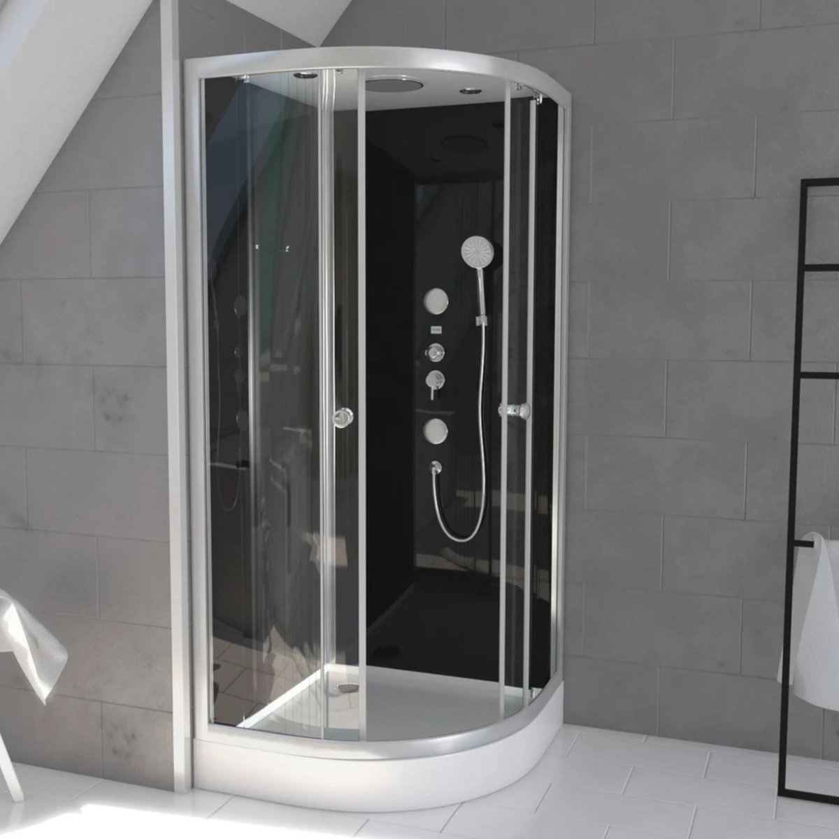 Cabine de douche arrondie gris clair, HOME MAISON