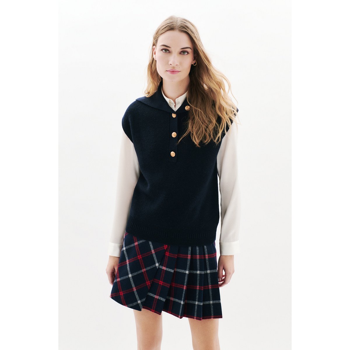 Pull droit sans manches MACY bleu marine, CAROLL