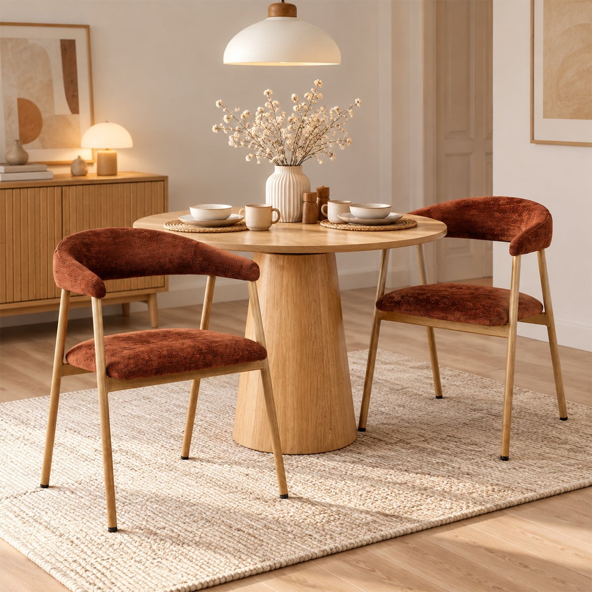 Lot de 2 chaises de salle à manger fauteuil scandinave, BONNIE rouge, MEUBLES COSY