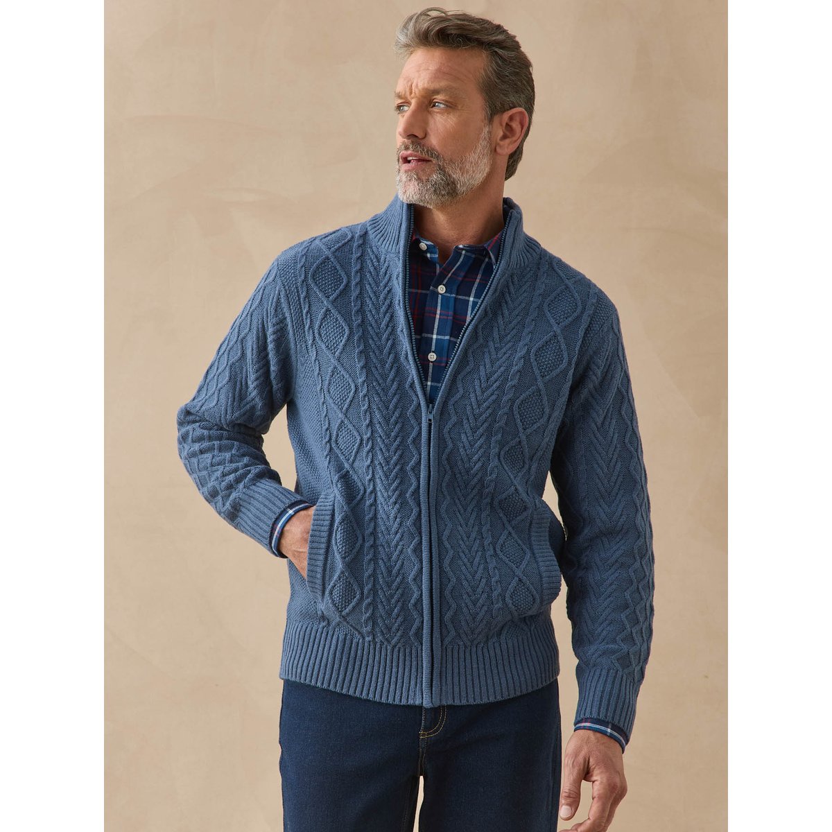 Gilet zippé avec laine bleu, DAXON