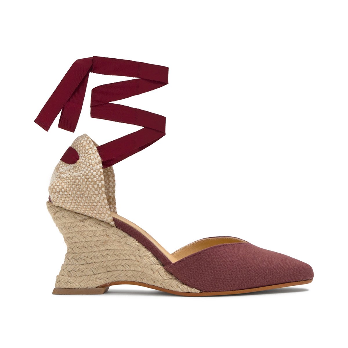 Espadrilles compensées en lin à lacets JUD bordeaux, CASTANER