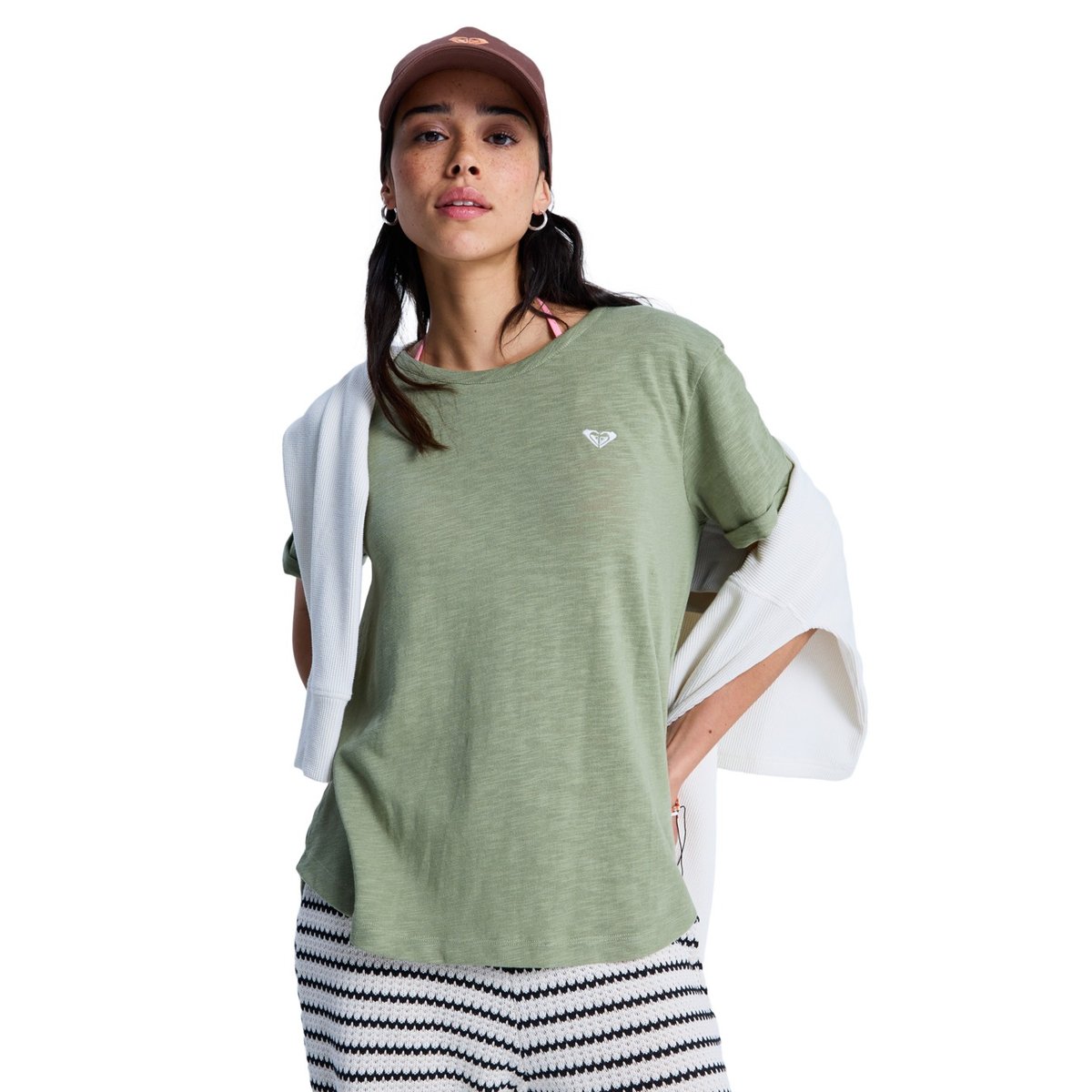 T-Shirt, manches courtes, col rond, . vert oil green, ROXY