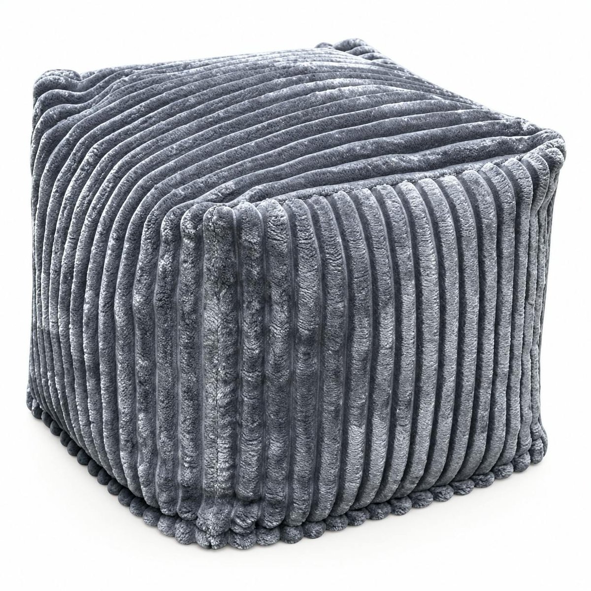 Pouf carré velours grosses côtes gris VISBY gris, PIER IMPORT