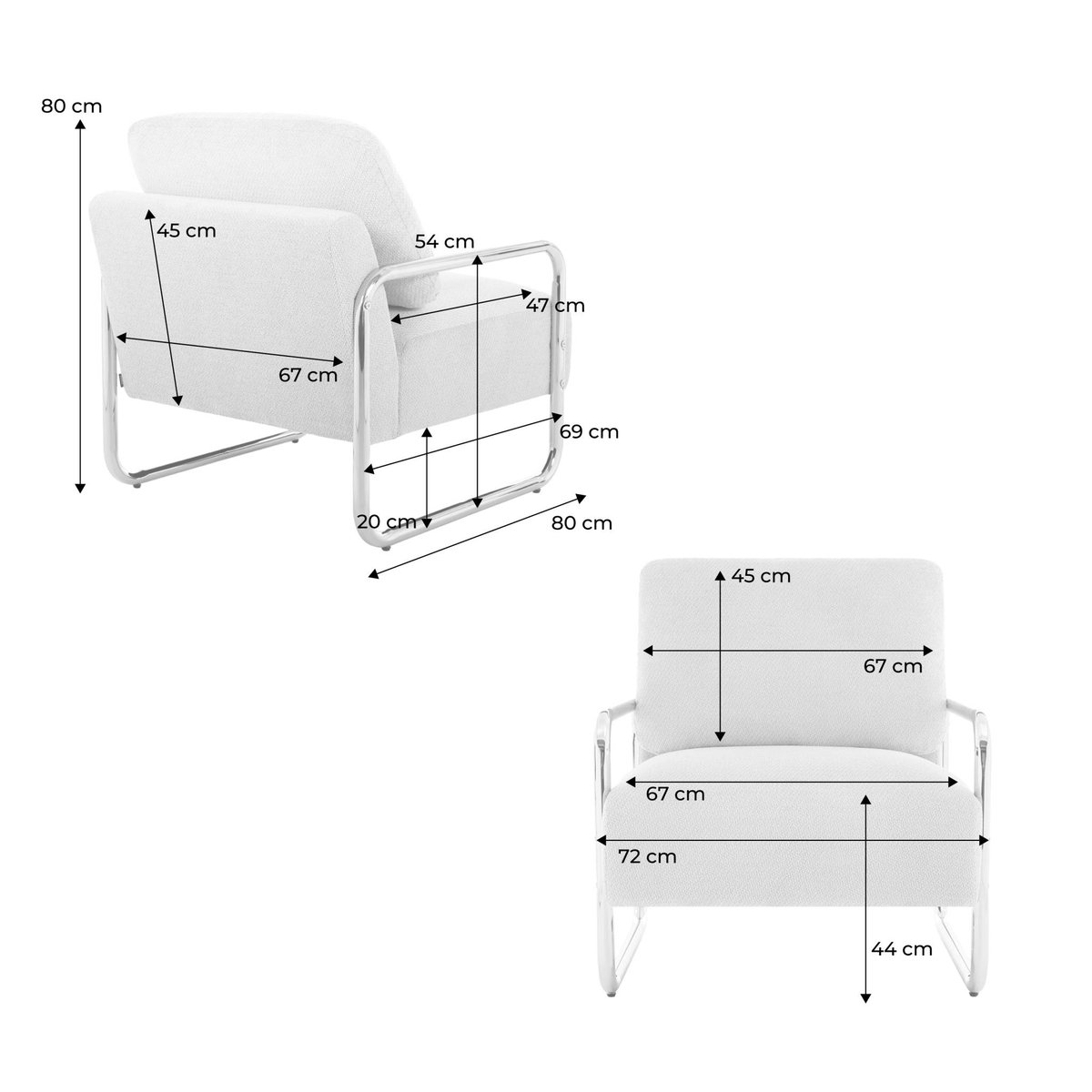 Fauteuil vintage tissu chenille armature chromée JOE blanc cassé, SWEEEK
