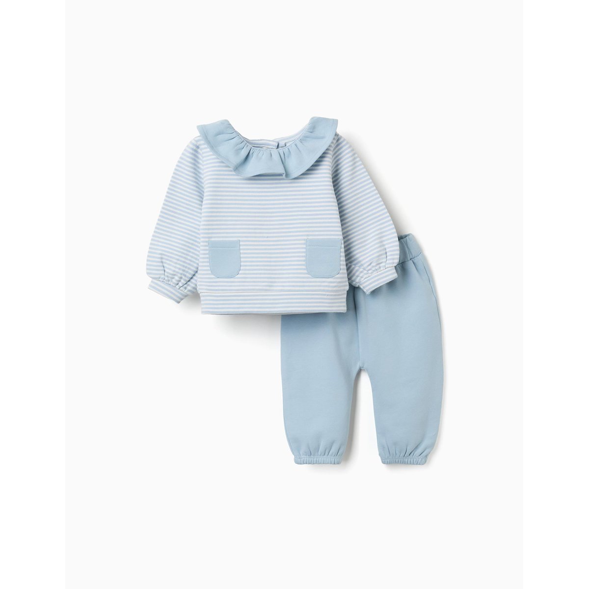 Ensemble de jogging en coton peigné avec volants bleu clair, ZIPPY
