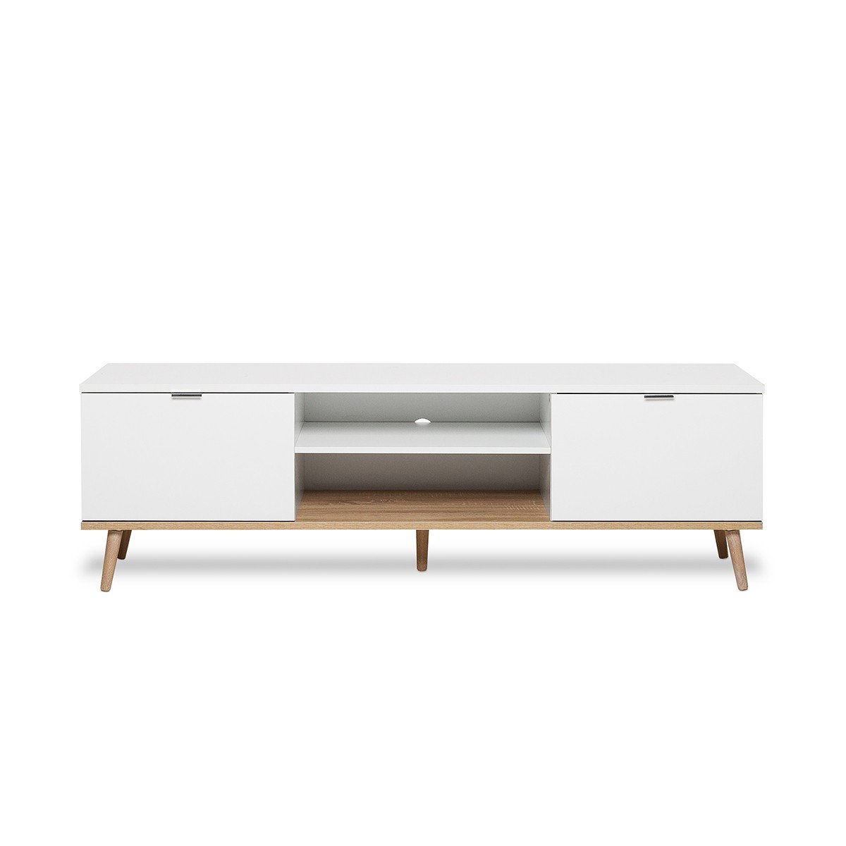 Meuble TV 2 Portes 2 Niches L160 cm - COPENHAGUE blanc, CALICOSY