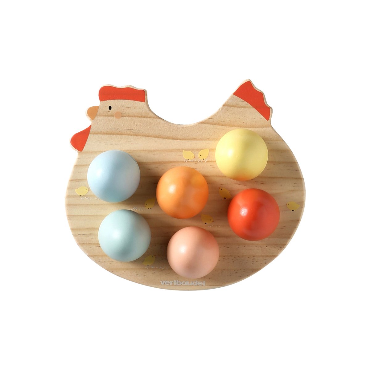 Poule avec ses oeufs à formes en bois FSC® bois, VERTBAUDET