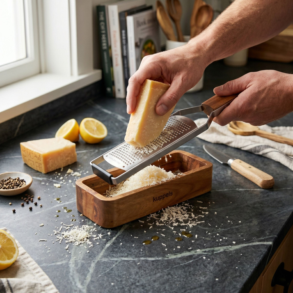 Râpe à main fine avec manche et contenant en bois d'acacia - GRANO bois, AMEFA