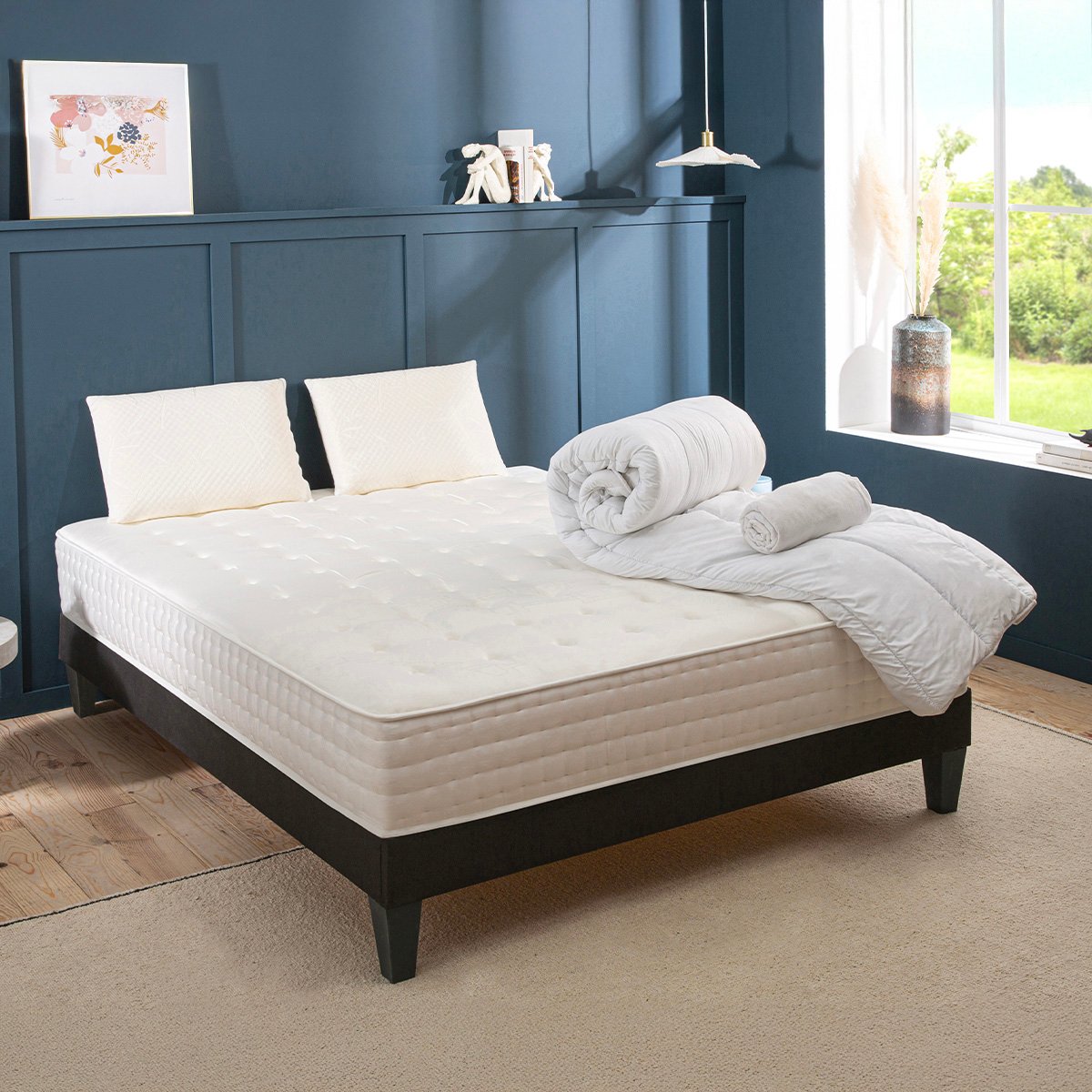 Prêt-à-dormir CHÂTELET avec Sommier, Couette, Oreillers et Protège-matelas blanc, BELLECOUR
