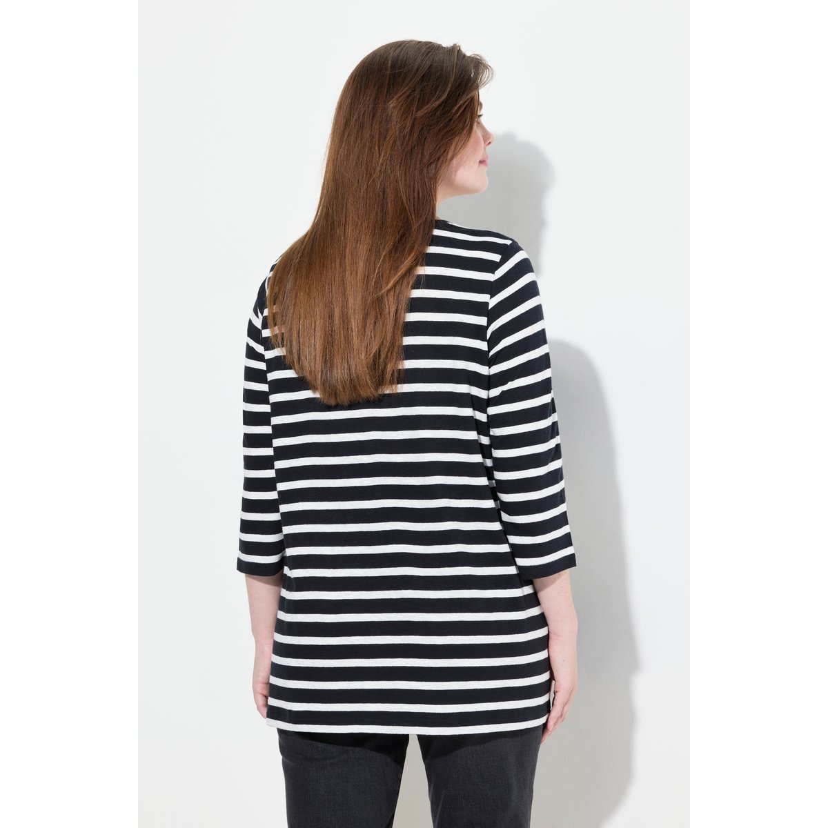T-shirt rayé avec plis fantaisie noir, ULLA POPKEN