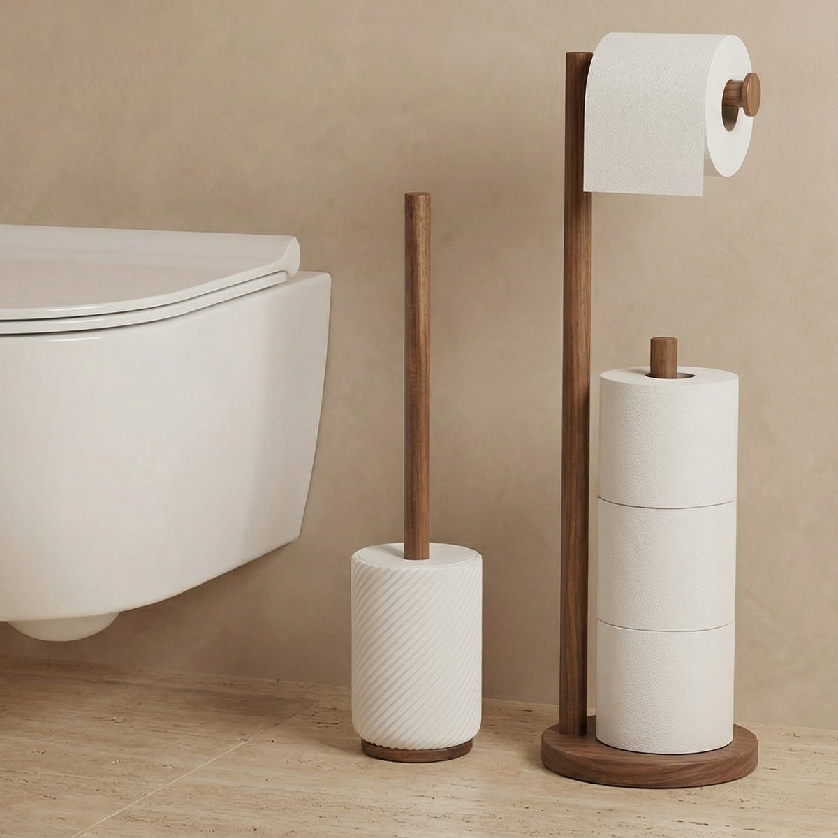 Brosse WC - Résine blanche et bois - ASCOLI blanc et bois, MAISON AUBERTIN